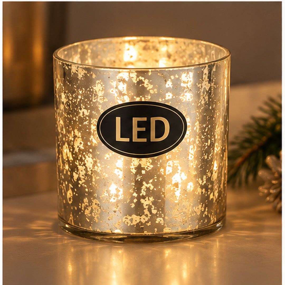 Flameless LED Glass Lantern with Real Wax Candle – Gold & Silver
